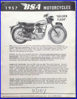 BSA Motorcycle RANGE USA Sales Brochure For 1957 ROAD ROCKET Golden Flash BANTAM