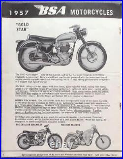 BSA Motorcycle RANGE USA Sales Brochure For 1957 ROAD ROCKET Golden Flash BANTAM