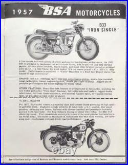 BSA Motorcycle RANGE USA Sales Brochure For 1957 ROAD ROCKET Golden Flash BANTAM