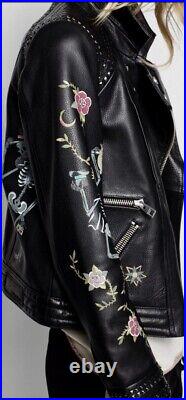 FLASH SALE Zadig Voltaire Kawai Tattoo Skeleton Floral Animal Leather Jacket