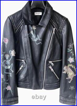 FLASH SALE Zadig Voltaire Kawai Tattoo Skeleton Floral Animal Leather Jacket